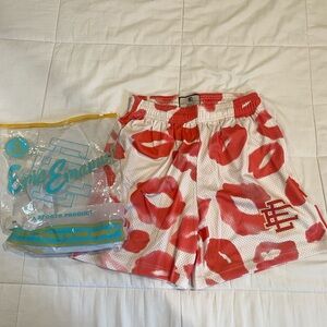Eric Emanuel Women's White and Red Lip Print Athletic Shorts